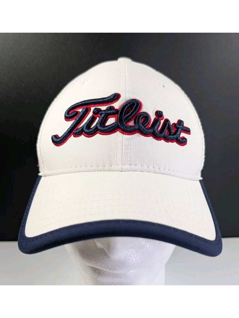 Titleist Mens Adjustable White Navy Red USA Embroidered Golf Performance Hat Cap